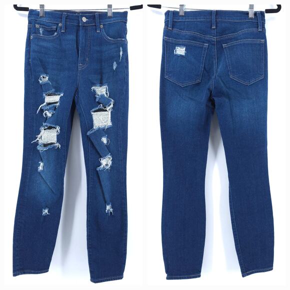 Gap 1969 Destroyed Dark Rinse High Rise True Skinny Ankle Jean Super Stretch 26 - Picture 1 of 11